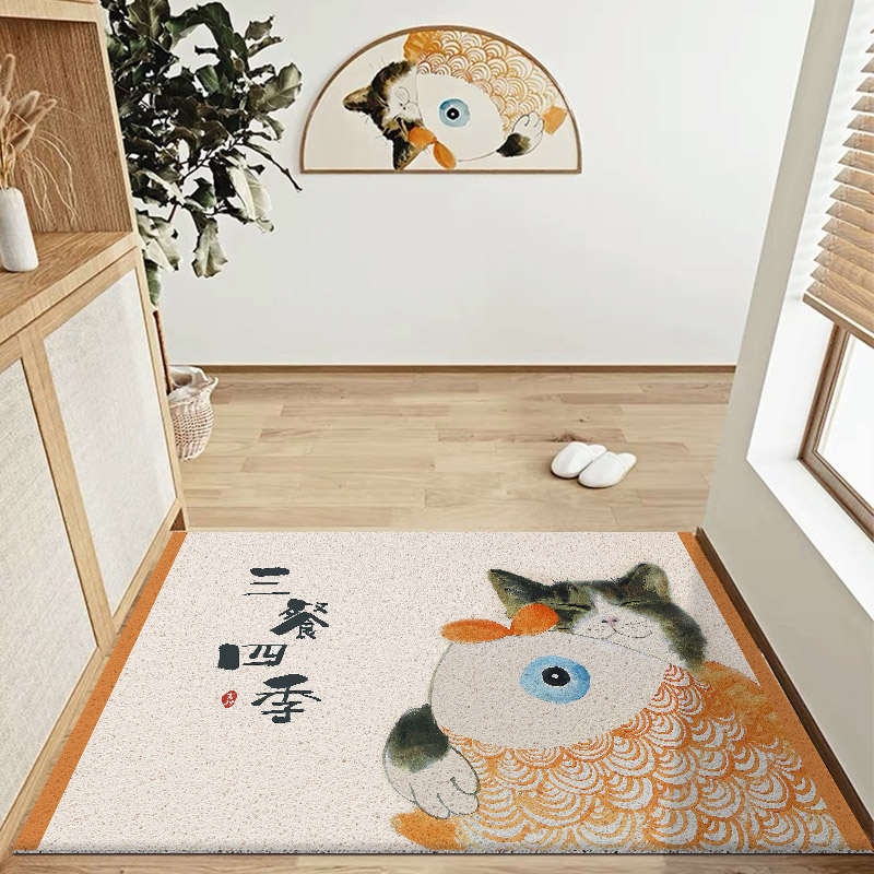 Japanese cartoon cat fat lubricated into the door mat, inlet the door anti - slip door mat to rub the dirt ring foot mat