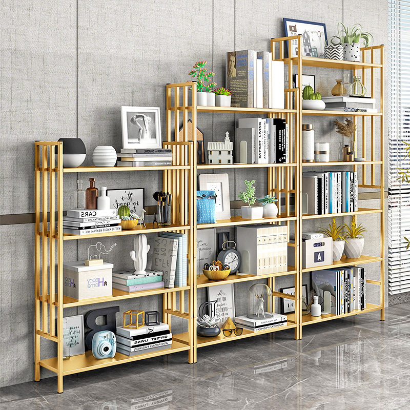 Wrought iron bookshelf floor living room simple bookcase wall dormitory library bookshelf children's toy rack - Taobao