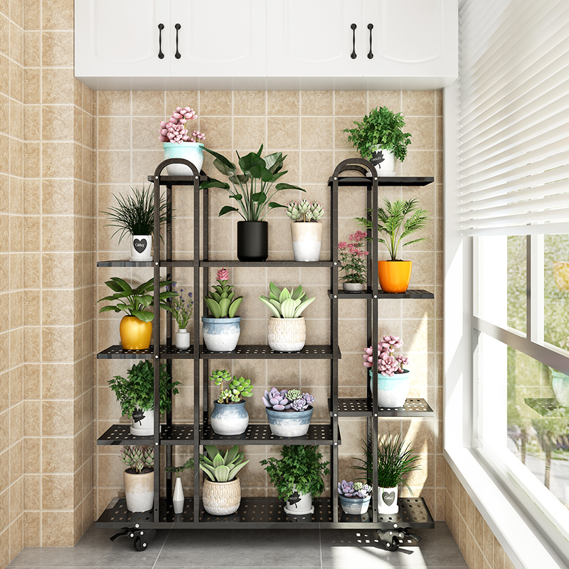 Flower Shelf Iron Art Living Room Floor Type Balcony Outdoor Multi-Meat Flower Pot Rack With Wheel Multilayer Indoor Flower Shelf Shelving