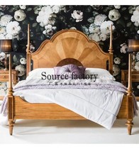American country style solid wood bed new European style light luxury double bed master bedroom wood veneer parquet wedding bed bungalow villa customization