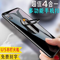 Net red mobile phone buckle lighter charging ultra-thin creative ring bracket cigarette lighter personality windproof custom mens tide