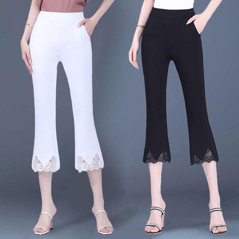 Micro-Flared Three-Quarter Length Spring and Summer New Plus-Size Shorts, High-Waisted, Loose, Slimming, Korean Style, Black Casual Women's Pants