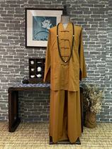 Qi Xin Monk Clothes Spring and Summer Thin Worsted Wool Brown Button Short Gown Set Yellow Small Gown Gray Monk Clothes