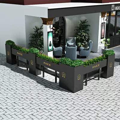Commercial street outdoor wrought iron flower box rectangular combination partition flower groove creative outer pendulum green plant fence partition flower bed