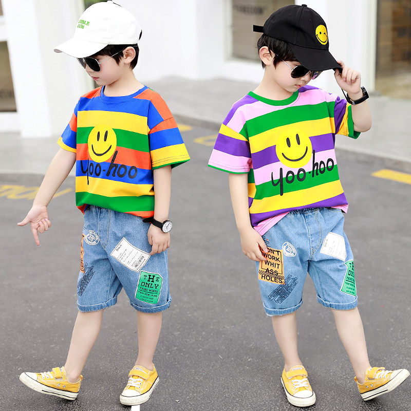 Boys suit summer 2021 new middle-aged children's summer suit Korean version suit short-sleeved two-piece net red fashionable tide clothes