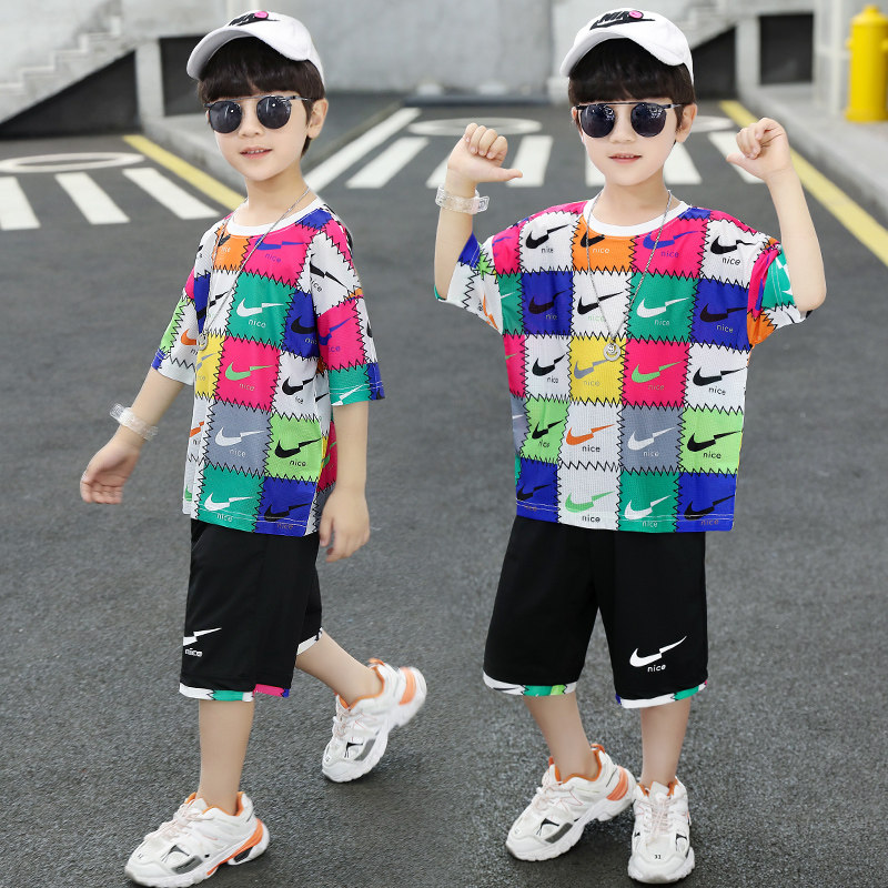 Children's clothing boys' summer suits 2021 new medium and large children's quick-drying clothes short-sleeved two-piece set trendy leisure net red fashion