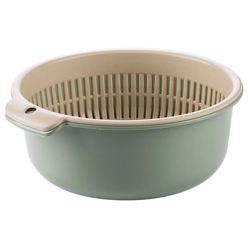 Kitchen Double-Layer Vegetable Washing Basin with Bowl and Chopsticks Draining Basket, Multifunctional Plastic Round Vegetable Washing Basin, Household Vegetable Washing Basket for Fruits