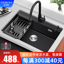 Quartz Stone Wash Basin Single Trough Kitchen Granite Sink Single Trough stage Basin Size Number Dishwashing Tank Pool Black