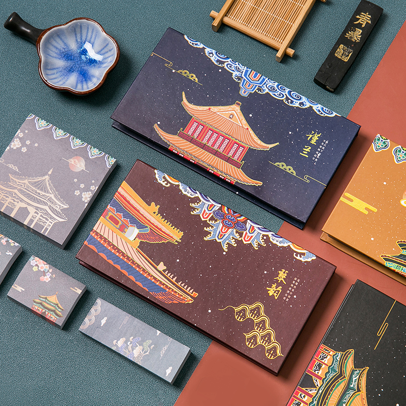 Guochao Chinese style boxed antique post-it notes set creative retro bronzing can tear sticky strong set of box students with net red post-it notes high color value simple ins wind large thickened n times stickers