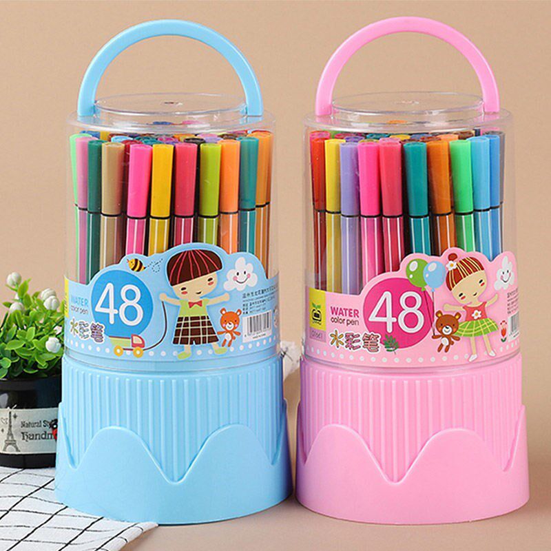 Children Watercolor Pen Drawing Suit Elementary School Children Kindergarten Innocuous Washable Colored Pen Big Color Pen 48 Color