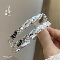 Zodiac year pure silver 999 9CNC sequins sparkling wave pattern open solid sterling silver bracelet bling gift