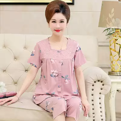 Summer Pajamas Women Cotton Short Sleeve Capri pants Cardigan Plus Size Loose Thin Grandma Summer Set