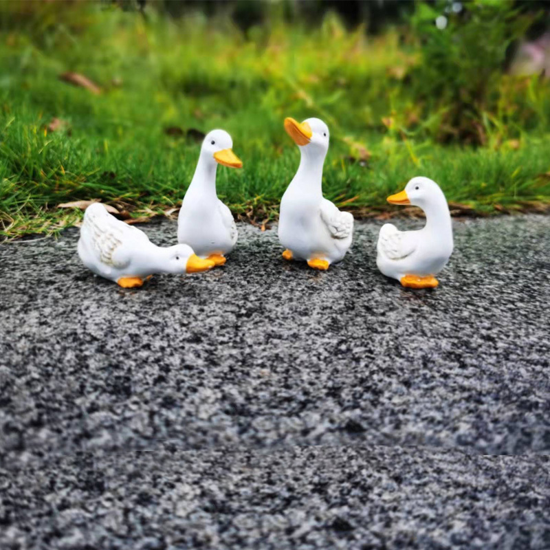 Miniature Artificial White Duck Animal Figurine Garden Courtyard Potted Plant Rockery Water Feature Micro Landscape Decoration