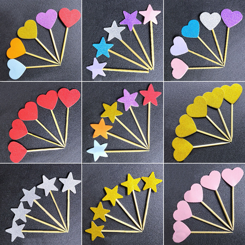 Cake baking decoration small number of love pentagram gold and silver red purple color frosted insert flag dessert desk creative plugin-Taobao