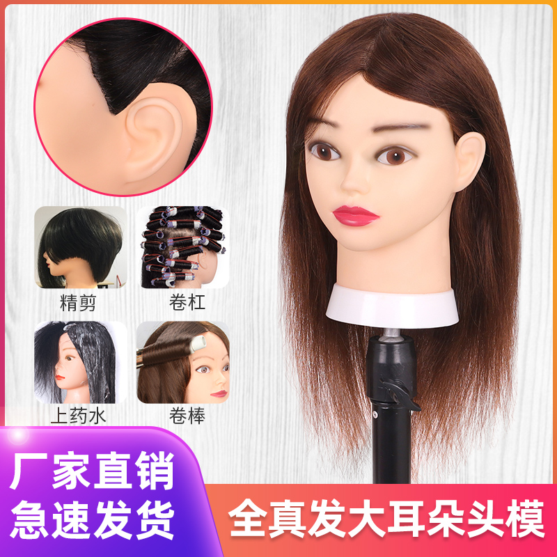 Full real hair head model apprentice Li Kun shop practice can be ironed, dyed, blow-cut, hairdressing doll, human head model, special head dummy head
