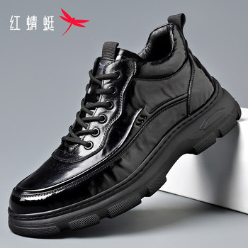 Red Dragonfly 2026 Autumn and Winter Men's Shoes Genuine Leather Casual Leather Shoes Short Boots Thick Sole Plus Velvet Warm Versatile Sports Shoes for Men