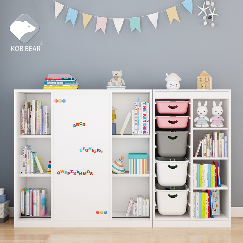 Kobbear Korea Solid Wood Children Bookshelves Plotbox Baby Toys Containing Student Bookcase Magnetic Whiteboard Cabinet 
