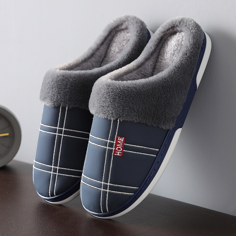 Large size for men cotton slippers 46 winter indoors Home 48 Anti-slip warm thick bottom 50 wool slippers Men's autumn Winter