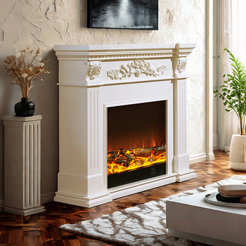 French-Style Finished Fireplace, American-Style Indoor Electronic Wood-Burning Heating Cabinet, Cream-Style Small Apartment Entryway Decorative Cabinet