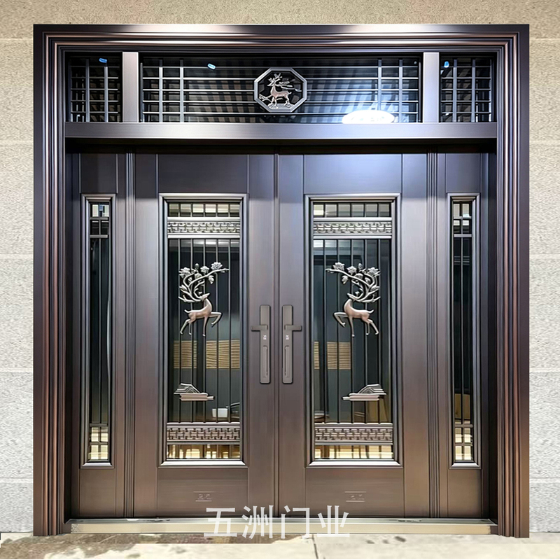 Zinc Alloy Villa Double Door Rural Entrance Door Tempered Glass Door Rural Self-Built House Entrance Door Zinc Alloy Villa Double Door Rural Entrance Door Tempered Glass Door Rural Self-Built House Entrance Door