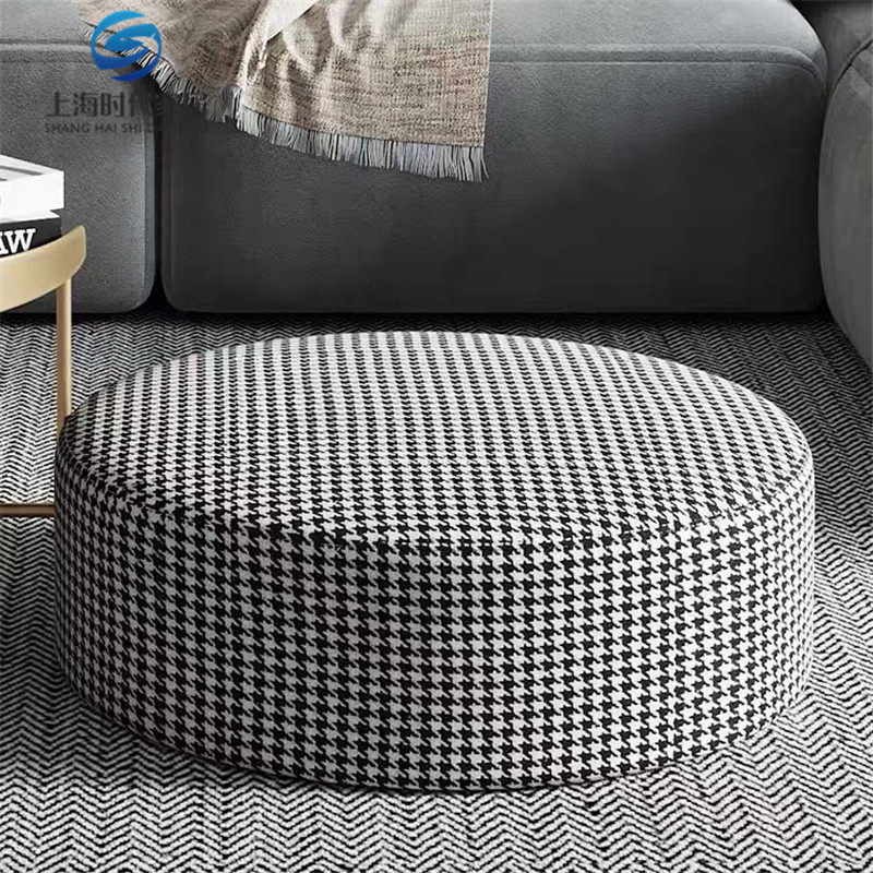 Nordic beauty modern houndstooth fabric round sofa pedal simple living room leisure coffee table stool door change shoe stool