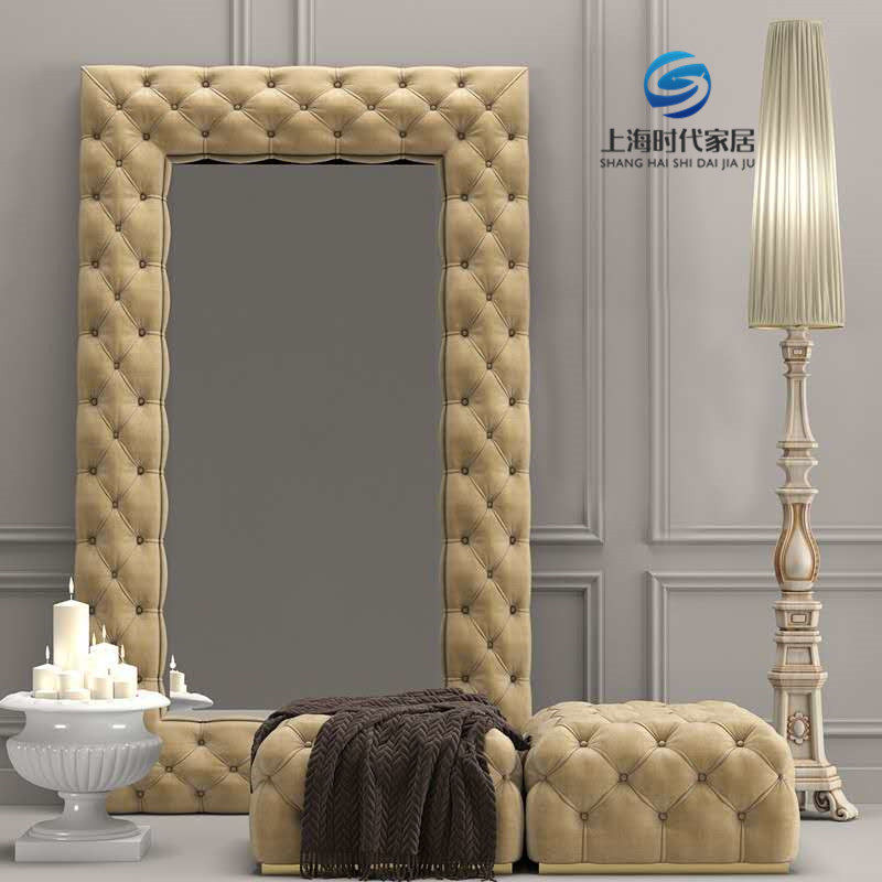 American-style solid wood light luxury pull-button fabric shoe changing stool sofa stool makeup chair full-body mirror cloakroom stool bed end stool