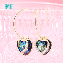 Wanming stud earrings Female summer oceans beloved heart Sapphire ear hook earrings show face thin gentle sweet drop earrings