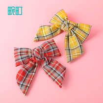 H-Plaid bow Korean version sweet top clip change price hair ornament-畹町