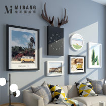 Modern minimalist sofa background wall decoration combination solid wood photo frame hanging wall wall sticker creative net red wall hanging decoration