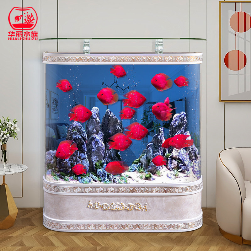 Fish tank aquarium household living room landing small medium and large round European glass goldfish tank free water