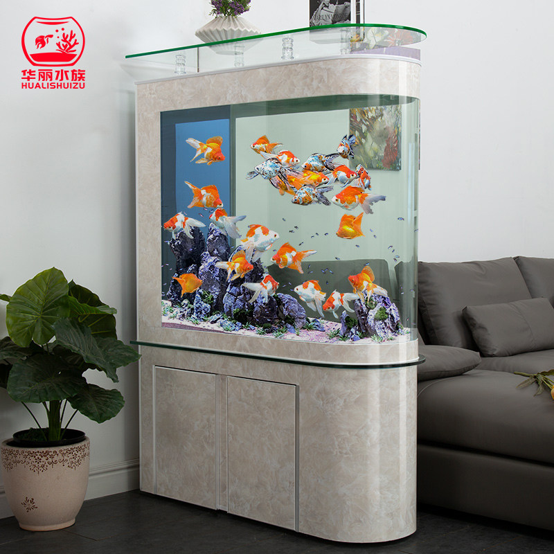 Gorgeous bullet head large goldfish tank Household living room floor-to-ceiling u-shaped glass small free-change water ecological aquarium
