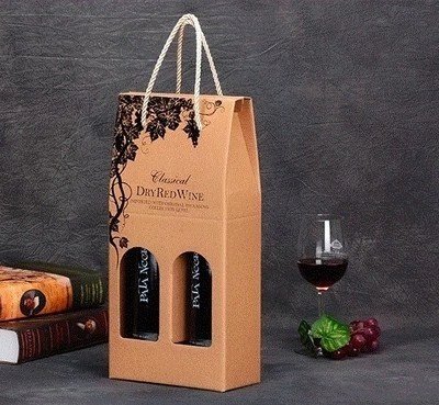 Red Wine Single Double Sub Packaging Box Gift Paper Hand Gift Box Wine Wine Bottle Hand Carrying Bag Universal