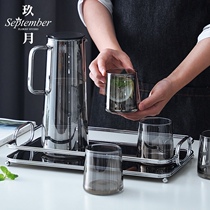 Light luxury cold kettle water Cup summer household set high temperature resistant large capacity glass kettle Nordic smoke gray pot