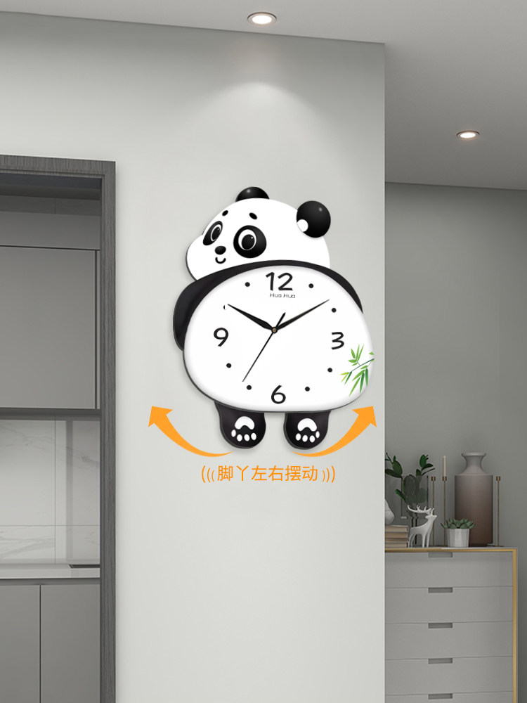 Panda Clock Living Room Wall Clock Home Silent Quartz Clock New Model Clock Calendar Creative Wall Clock No Drilling Required