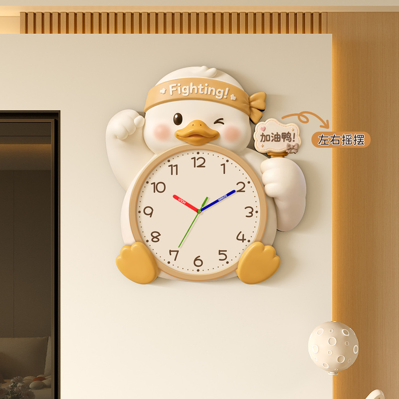 Come On, Duck! Wall-Mounted Clock, No Drilling Required, New Style Wall Clock for Living Room, Home Use, Creative Perpetual Calendar, Swinging Clock, Dining Room Clock