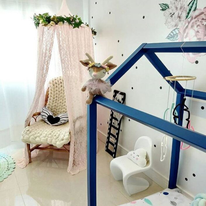 INS Nordic children's bed round ceiling bed tent princess room girl heart super fairy lace bed curtain game tent