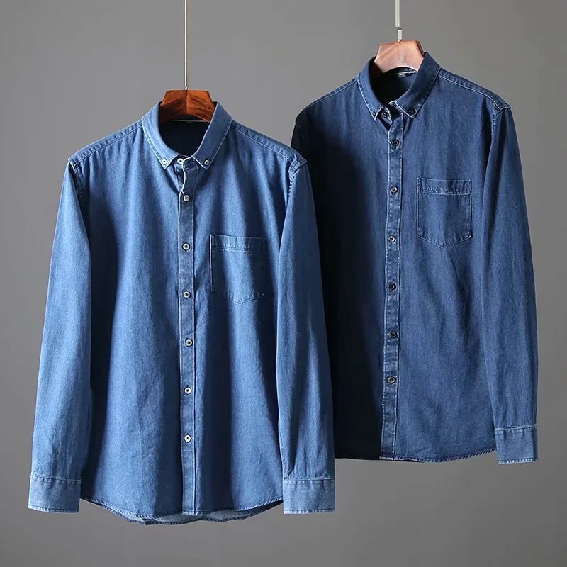 Excellent Quality! 100% Cotton, Washed! Exported Men's Autumn and Winter Long-Sleeve Blue Denim Shirt, Base Shirt, Jacket
