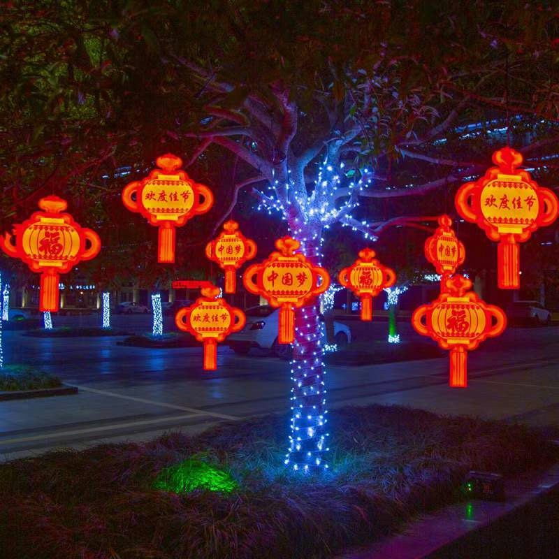 led Chinese knot hanging lamp outdoor waterproof blessing lantern Chinese New Year street project lighting Spring Festival outdoor decoration