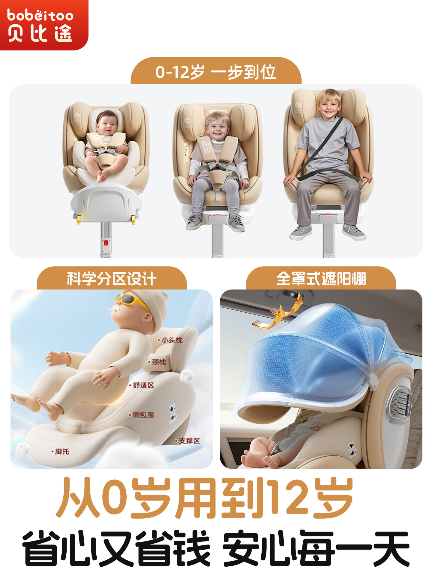 Beibitu Beian Pro Child Safety Seat for Cars, Suitable for Infants and Babies, Can Sit and Recline, Universal for Ages 0-12