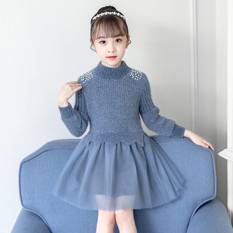Girl sweater dress one-piece dress spring autumn 2023 new foreign air CUHK youngster trendy garnter thickened mink knit yarn skirt-Taobao