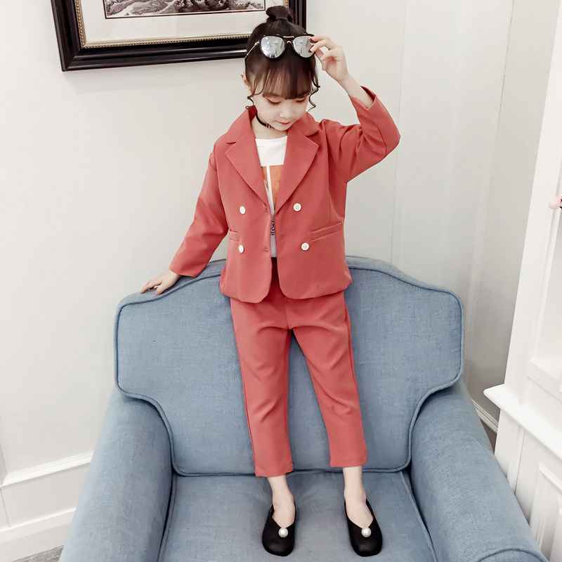 Girls' Suit 2022 New Spring and Autumn Dress Korean version of Zhongda Tongyang Girl Suit Fashion Two-Piece Set