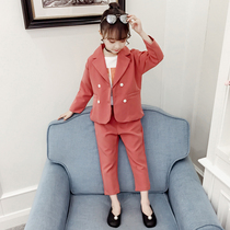 Girls suit suit 2021 new spring and autumn Korean version of the big childrens foreign style girl suit fashionable two-piece suit