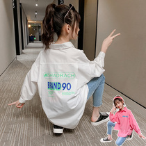 Net Red Girls long-sleeved shirt 2021 spring and autumn girls Korean loose shirt Big boy foreign style fashion top