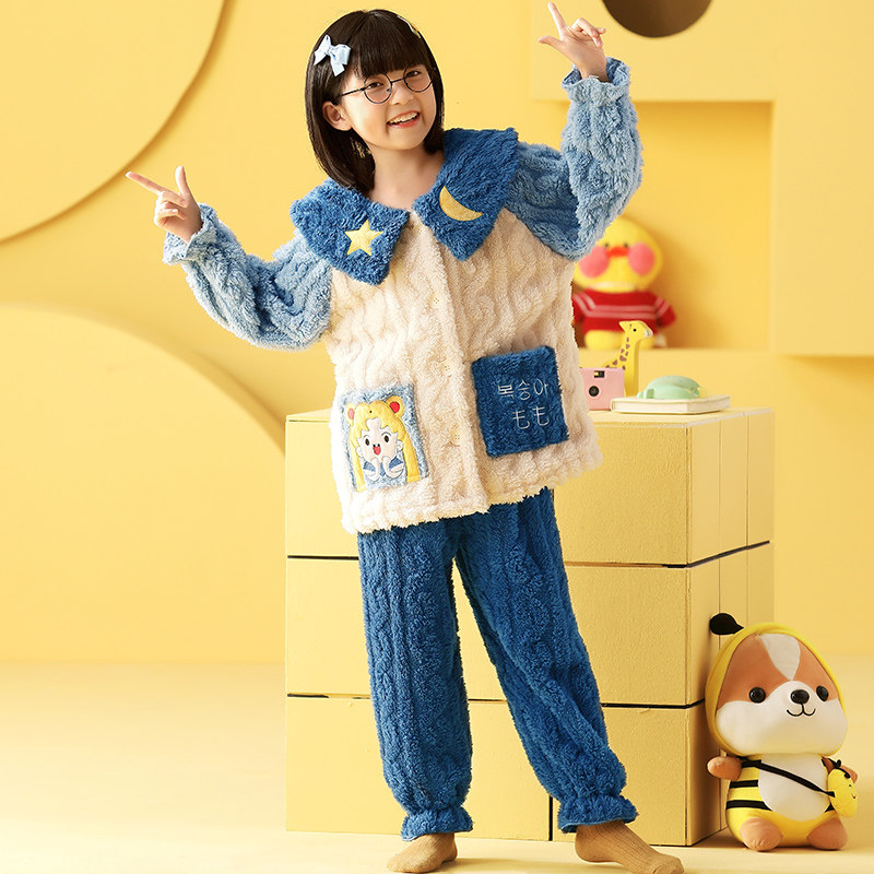 Girls pajamas coral velvet winter children's princess middle-aged children's flannel suit girls thickening 2022 new
