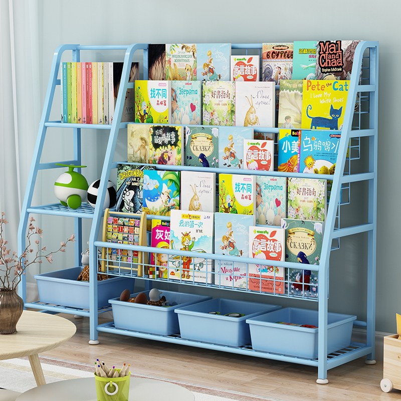 Children's bookshelves Painted Benshelves Large Capacity Iron Art Small Bookcase Domestic Toddler Rack Containing shelf