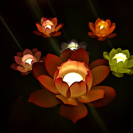 Lotus Lantern, River Lantern, Qixi Festival Lotus Lantern, Windproof Glass Cup Cover, Water Lantern with Four-Hour Candle