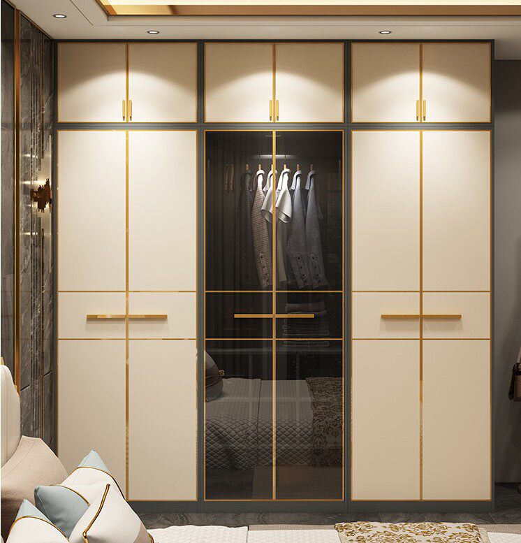 Nordic Light Lavish Wardrobe Brief Modern Home Bedroom Containing Cabinet Glass Door Containing Cabinet Glass Large Closet