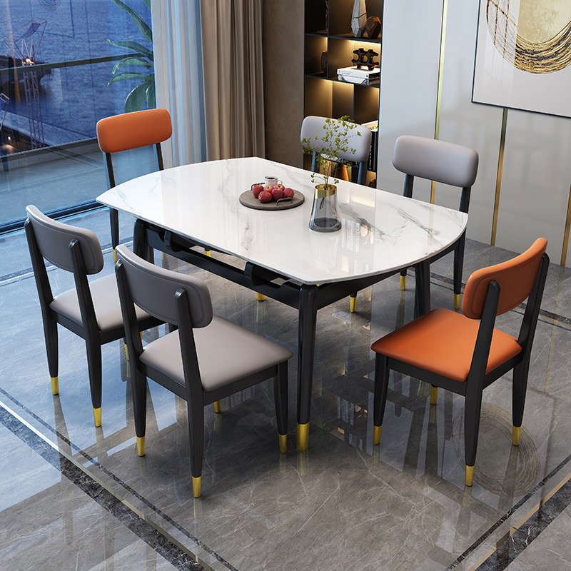 Italian light luxury rock board dining table small apartment household retractable folding round dining table eight-person dining table and chair combination