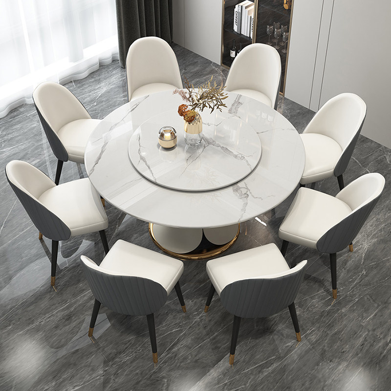 Modern light lavish rockboard table high-end Italian minimalist minimalist marble round table with turntable home dining table and chairs combined