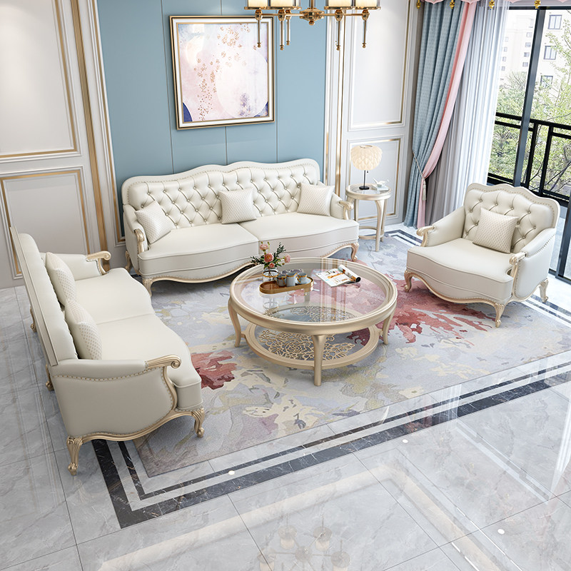 American Light Lavish Solid Wood Sofa Large Terrace Number Living Room 123 Composition Hyundai Jane O Villa Decent Board Room Real Leather Sofa